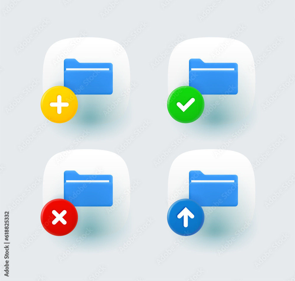 Leinwandbilder File folder icon set with different pictograms. 3d vector icons set