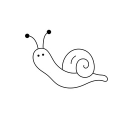 Vector isolated one single cute cartoon snail with horns and shell colorless black and white contour line easy drawing