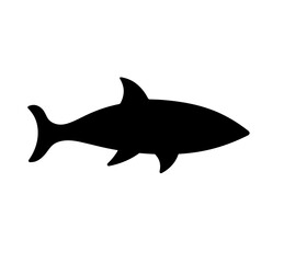 Vector isolated one single cute cartoon smiling shark side view colorless black and white outline silhouette shadow shape