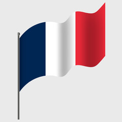 Waved France flag. French flag on flagpole. Vector emblem of France