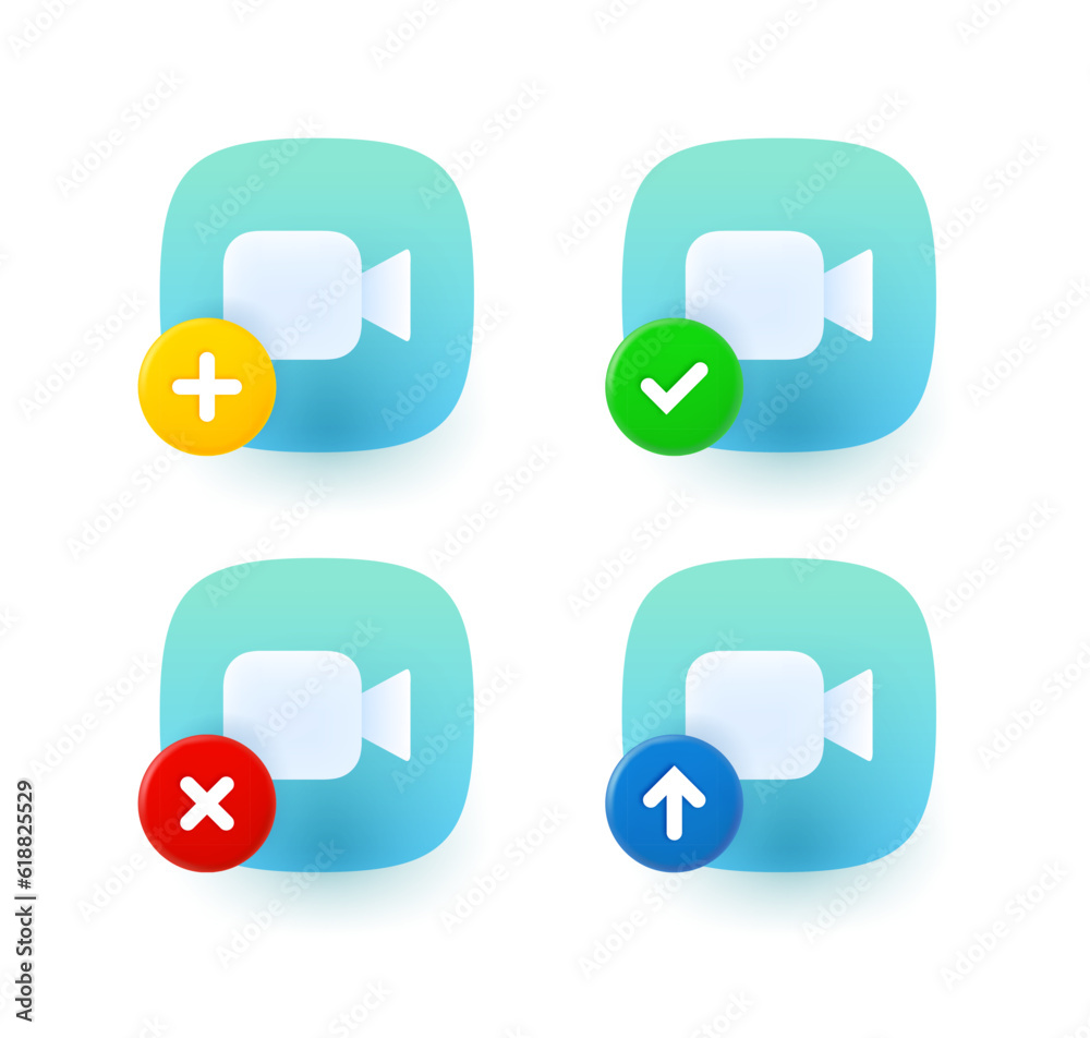Aufkleber video camera icon set with different pictograms. 3d vector icons set