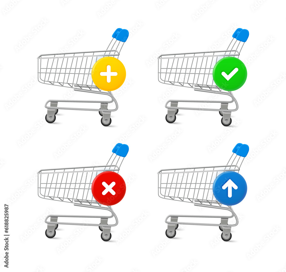 Poster Shopping cart icon set with different pictograms. 3d vector icons set