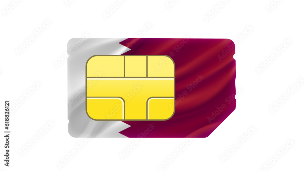 Poster mobile operator sim card with qatar flag. 3d vector illustration