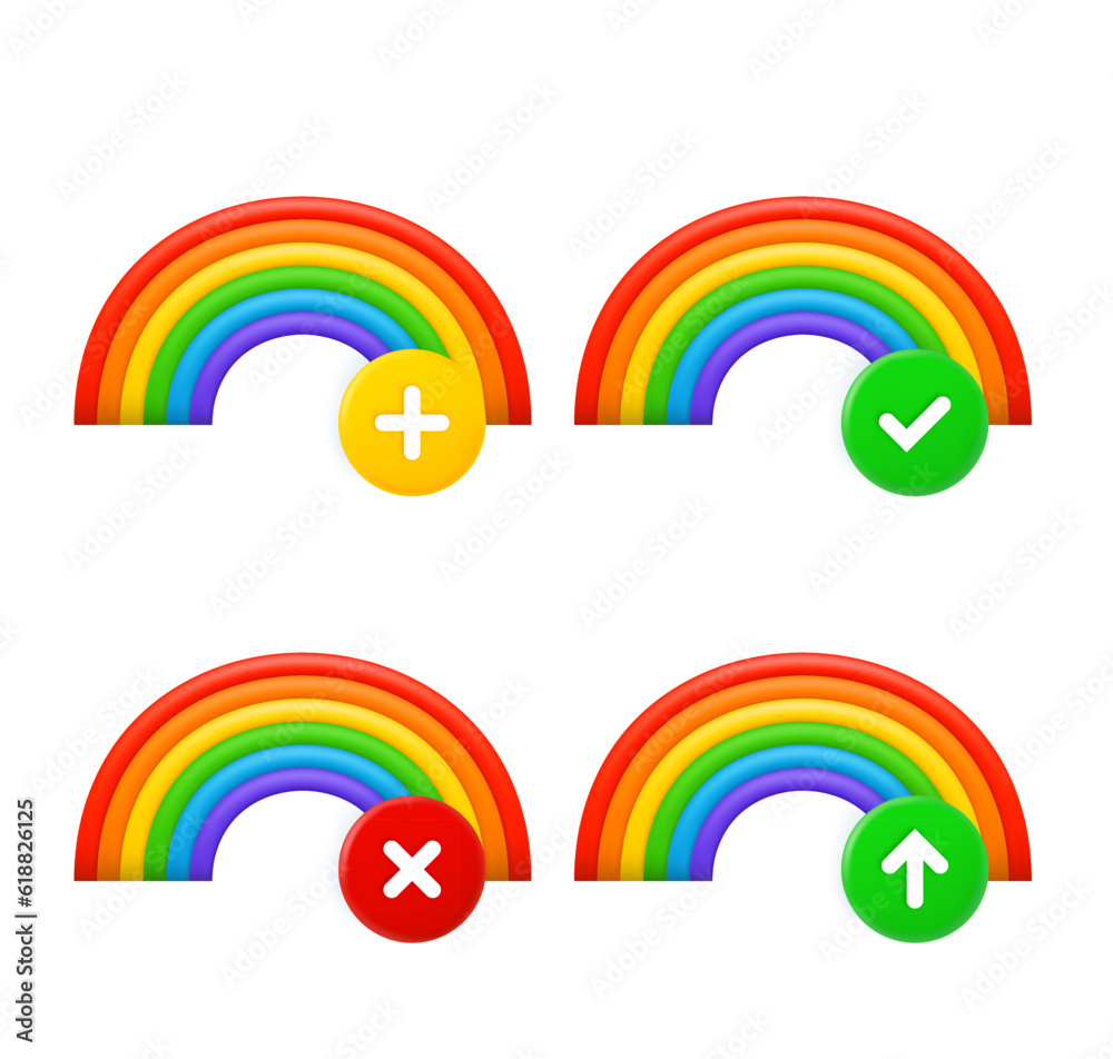 Fototapete rainbow icons set with different pictograms. 3d vector icons set isolated on white background
