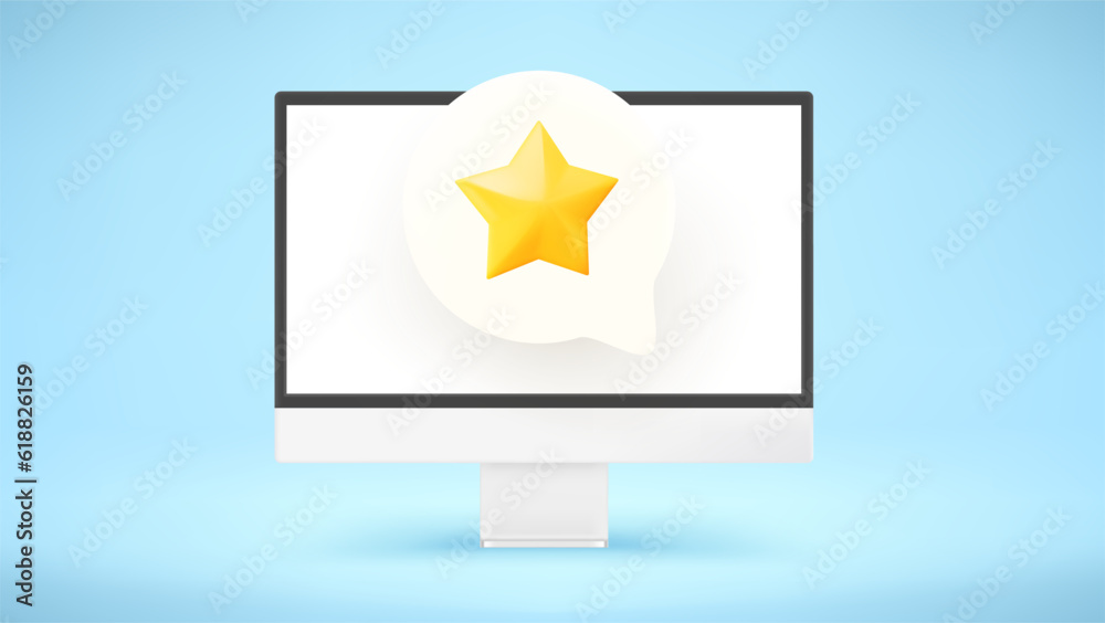 Poster Modern computer with rating icon. 3d vector mockup