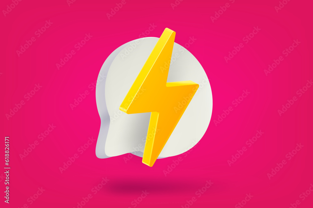 Poster speech bubble with thunderbolt. 3d vector illustration