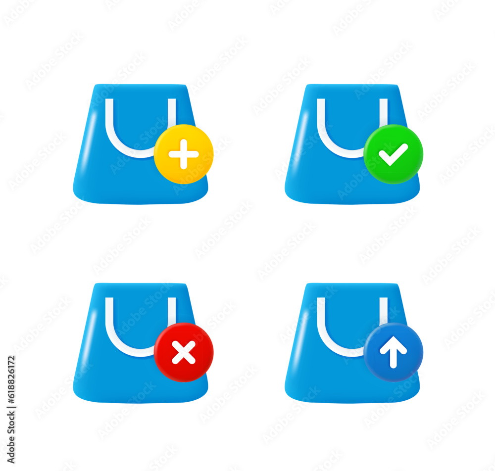 Aufkleber Shopping bag icon set with different pictograms. 3d vector icons set