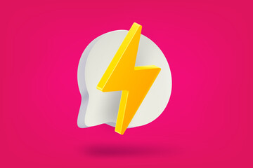 Speech bubble with thunderbolt. 3d vector illustration