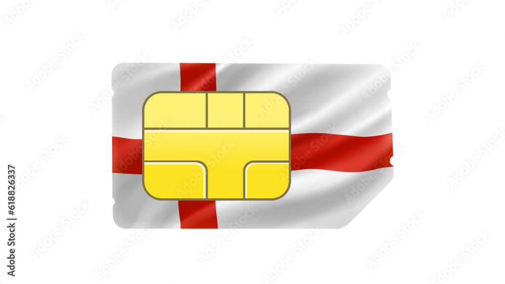 Poster mobile operator sim card with england flag. 3d vector illustration