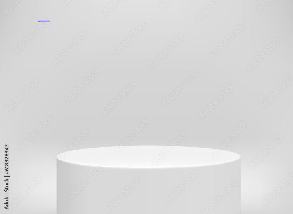 Poster Empty white showcase with podium. 3d vector presentation mockup 