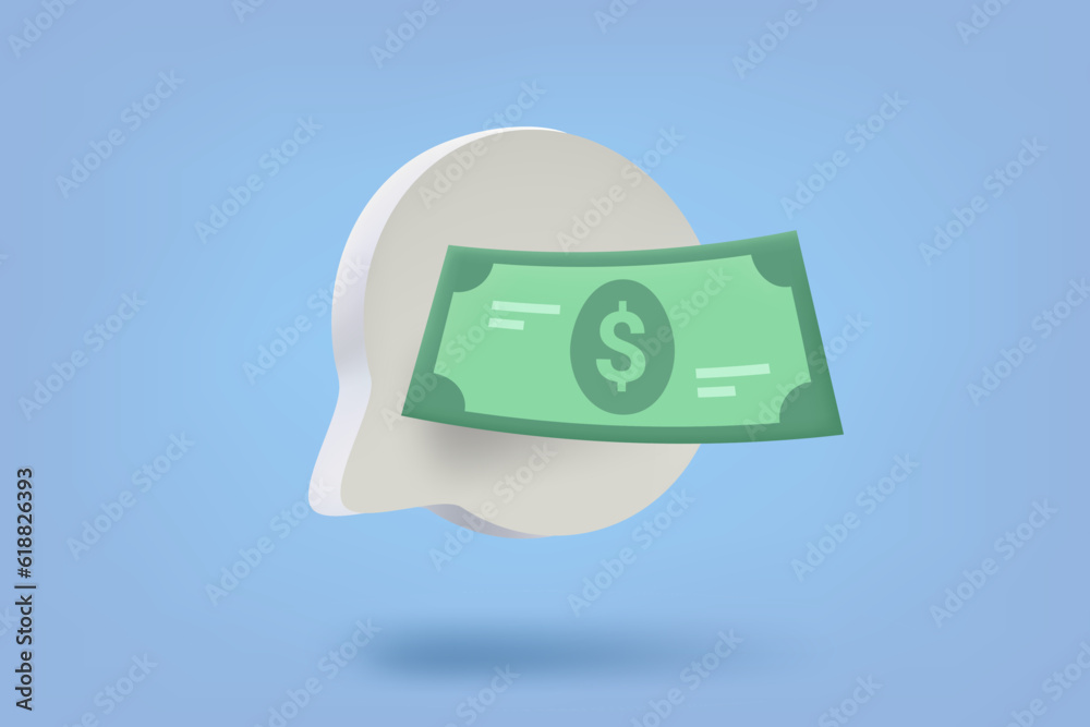 Poster speech bubble with dollar banknote. 3d vector illustration