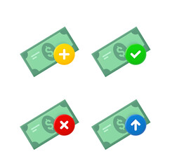 Dollar banknote set with different pictograms. 3d vector icons set