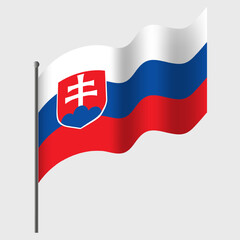 Waved Slovakia flag. Slovakia flag on flagpole. Vector emblem of Slovakia