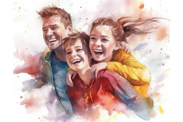 Watercolor illustration of father and his children
