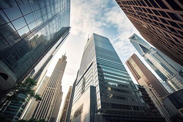 Hong Kong Metropolis: Low Angle View of Commercial Buildings in China's Vibrant City Center: Generative AI