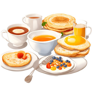 American breakfast set with fried egg on a plate with cutlery set and coffee.