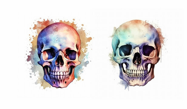 Skull halloween isolated watercolor generative ai