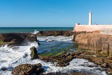 Fototapeta na wymiar The lighthouse of Rabat in Morocco during calm sea