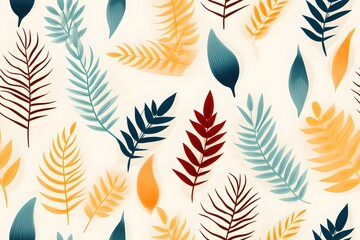 simple seamless doodle Boho foliage botanical tropical leaves and floral themed pattern