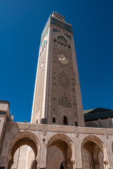 Exterior of the famous Hassan II Mosque at the coast of Casablanca in Morocco