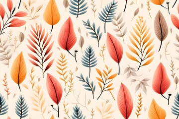 Fototapeta na wymiar simple seamless doodle Boho foliage botanical tropical leaves and floral themed pattern