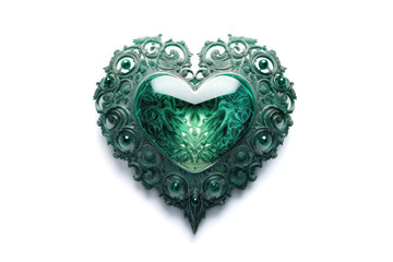 Heart Shape Of Emerald Stone Fractal On White Background. Generative AI
