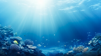Fototapeta na wymiar Ocean Underwater Background with Fishes, copy space
