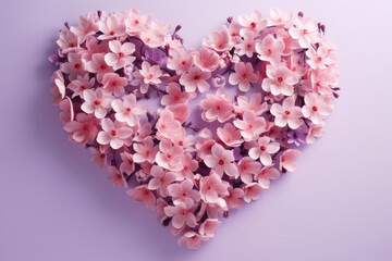 Heart Shape Of Cherry Blossoms Pale Lilac . Mothers Day, Day Womens, Day Valentines. Generative AI