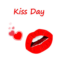 Kiss day world lips heart, vector art illustration.