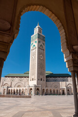 Exterior of the famous Hassan II Mosque at the coast of Casablanca in Morocco