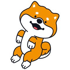 Shiba inu dog jumping vector illustration isolated on a white background.