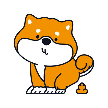Cute shiba inu dog pooping vector illustration isolated on a white background.