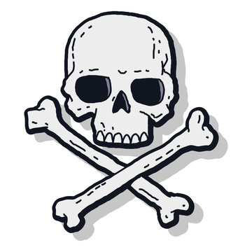 Skull and crossbones vector cartoon illustration isolated on a white background.