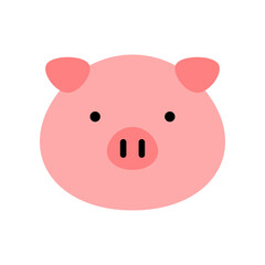 Cute pink face pig cartoon icon flat vector design