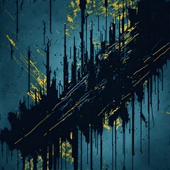 Photo of a vibrant abstract painting with blue and yellow streaks on a white background