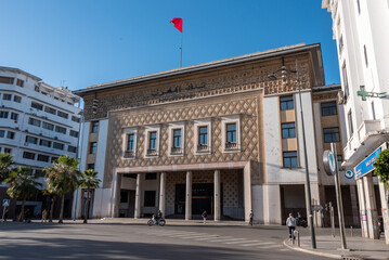 Fototapeta na wymiar Moorish Art Deco building of the Bank al Maghrib in Casablanca