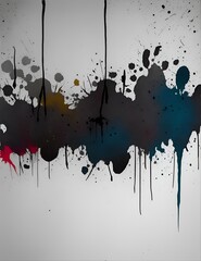 Photo of a vibrant abstract painting with splashes of black and blue paint