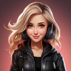 Happy girl listing to music whit her headphones - AI generative