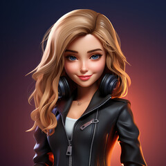 Happy girl listing to music whit her headphones - AI generative