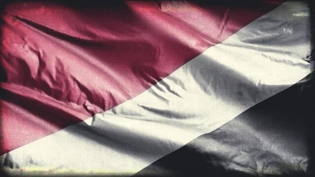 Retro aged Principiality of Sealand flag waving on the wind. Old vintage banner swaying on the breeze. Seamless loop.