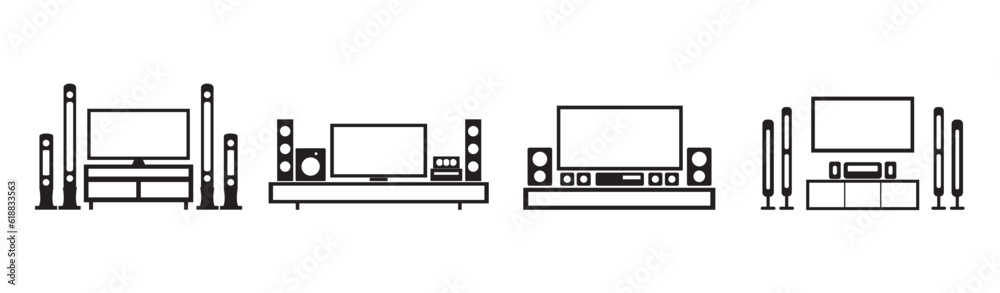 Wall mural home theater flat vector icon set. flat electronics vector icon for home theater full hd system on w