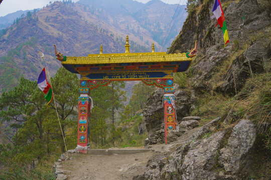 TSUM valley Monasetry welcome gate Gorkha Nepal