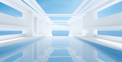 illustration of blue white modern architecture perspective background, Generative Ai