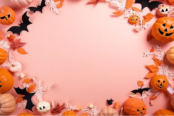 halloween banner wih pumkins and decor elements