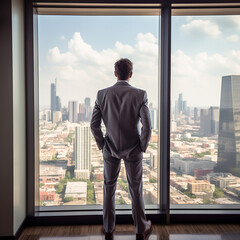 Fototapeta premium AI Generated Businessman Embracing the Future of Technology in a Modern Office Room
