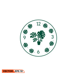 wall clock Leaf theme monstera plant icon vector graphic of template