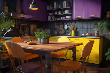 Kitchen design in yellow, Generative AI