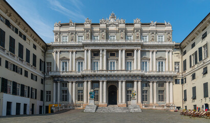 Fototapeta na wymiar Doge's Palace Palazzo Ducale classic style building on Piazza Giacomo Matteotti square, Genova, Italy