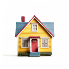 3D model of small colorful house isolated on white background. Real estate and property concept photo.