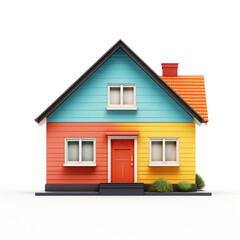 3D model of small colorful house isolated on white background. Real estate and property concept photo.